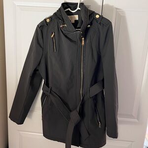 Michael Kors Womens Gray Coat Medium Asymmetrical Zip Trench Jacket Hood